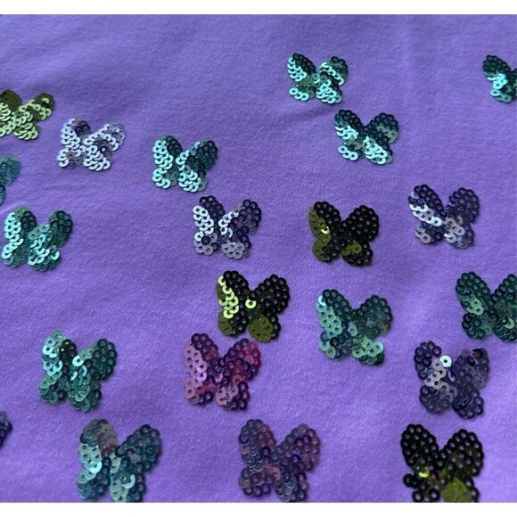 Quacker Factory Pink V-Neck Butterfly Sequin Top - Picture 4 of 5